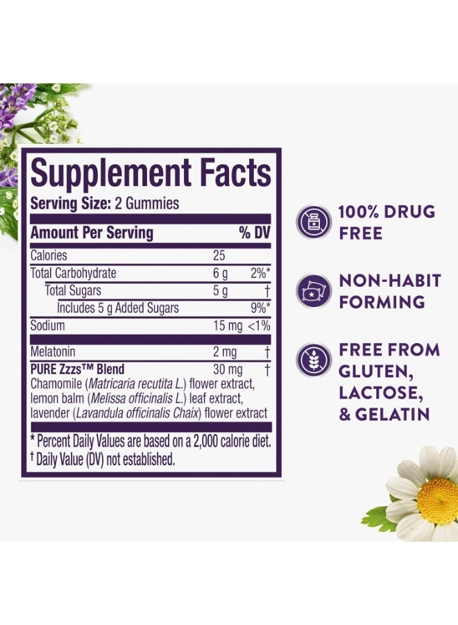 Vicks ZzzQuil PURE Zzzs, Melatonin+Chamomile & Lavender Melatonin 2mg, 48 Gummies - Image 2